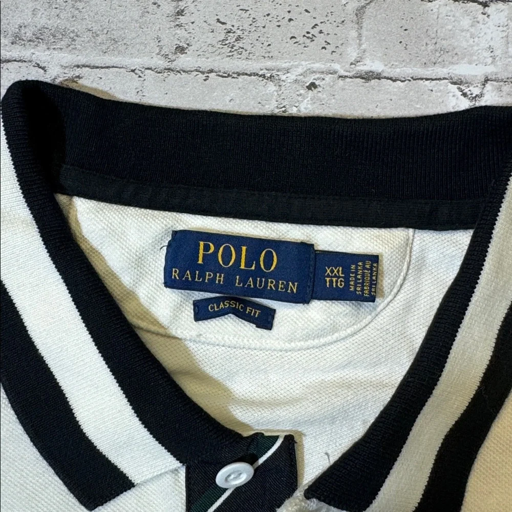 Polo Ralph Lauren mens 2XL XXL white black rowing club rugby polo shirt EUC
